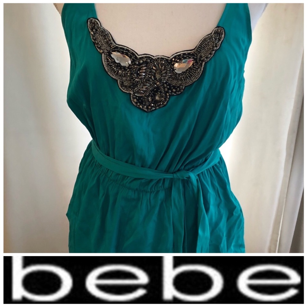 💋‼️BEBE Satin Teal Top w/embellishment/beads